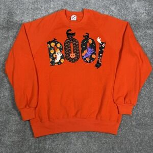 Vintage Jerzees Sweatshirt Women's XL‎ Orange Halloween Boo Ghost Grandma Granny